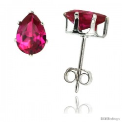 Sterling Silver Cubic Zirconia Stud Earrings Ruby Red Pear Shape 3/4 cttw