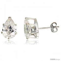 Sterling Silver Cubic Zirconia Stud Earrings 2 1/2 cttw Pear Shape