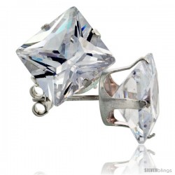 Sterling Silver Princess cut Cubic Zirconia Stud Earrings 11 cttw