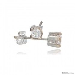 Sterling Silver Princess cut Cubic Zirconia Stud Earrings Basket Setting 3 mm 1/3 cttw