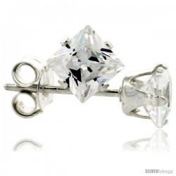 Sterling Silver Princess cut Cubic Zirconia Stud Earrings 3/4 cttw