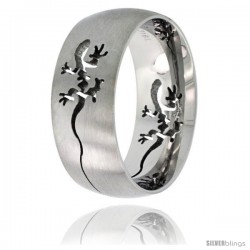 Surgical Steel Domed 9mm Tribal Gecko Ring Wedding Band Comfort-Fit