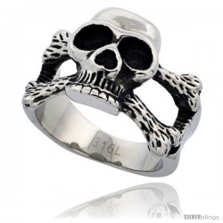 Surgical Steel Biker Skull Ring and Cross Bones 5/8 in long