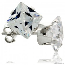 Sterling Silver Princess cut Cubic Zirconia Stud Earrings 2 1/2 cttw