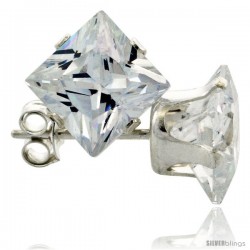 Sterling Silver Princess cut Cubic Zirconia Stud Earrings 4 cttw