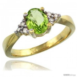 14k Yellow Gold Ladies Natural Peridot Ring oval 7x5 Stone Diamond Accent -Style Cy411168