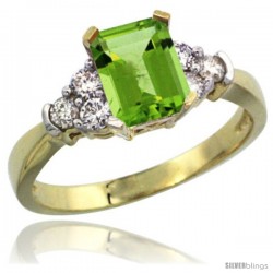 14k Yellow Gold Ladies Natural Peridot Ring Emerald-shape 7x5 Stone Diamond Accent