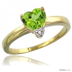 14K Yellow Gold Natural Peridot Heart-shape 7x7 Stone Diamond Accent