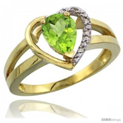 14k Yellow Gold Ladies Natural Peridot Ring Heart-shape 5 mm Stone Diamond Accent