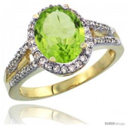 14k Yellow Gold Ladies Natural Peridot Ring oval 10x8 Stone Diamond Accent