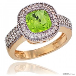 14k Yellow Gold Ladies Natural Peridot Ring Cushion-cut 3.5 ct. 7x7 Stone Diamond Accent