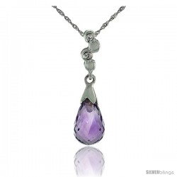 10k White Gold Bubbles & Amethyst Pendant, w/ 0.02 Carat Brilliant Cut Diamonds, 7/8 in. (22mm) tall, w/ 18" Sterling Silver