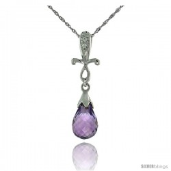 10k White Gold Cross & Amethyst Pendant, w/ 0.01 Carat Brilliant Cut Diamonds, 1 in. (25mm) tall, w/ 18" Sterling Silver