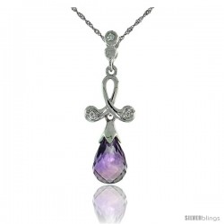 10k White Gold Loop & Amethyst Pendant, w/ 0.02 Carat Brilliant Cut Diamonds, 1 1/16 in. (27mm) tall, w/ 18" Sterling Silver