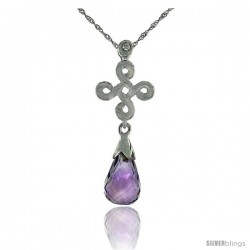 10k White Gold Infinity Cross Amethyst Pendant, w/ 0.01 Carat Brilliant Cut Diamond, 1 in. (26mm) tall, w/ 18" Sterling Silver