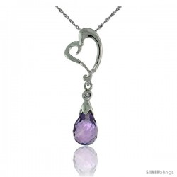 10k White Gold Heart Cut Out & Amethyst Pendant, w/ Brilliant Cut Diamond, 1 1/8 in. (28mm) tall, w/ 18" Sterling Silver