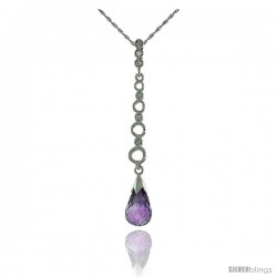 10k White Gold Graduated Circle Cut Outs & Amethyst Pendant, w/ 0.05 Carat Brilliant Cut Diamonds, 1 11/16 in. (43mm) tall