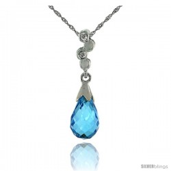 10k White Gold Bubbles & Blue Topaz Pendant, w/ 0.02 Carat Brilliant Cut Diamonds, 7/8 in. (22mm) tall, w/ 18" Sterling Silver