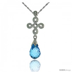 10k White Gold Infinity Cross Blue Topaz Pendant, w/ 0.01 Carat Brilliant Cut Diamond, 1 in. (26mm) tall, w/ 18" Sterling