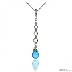 10k White Gold Graduated Circle Cut Outs & Blue Topaz Pendant, w/ 0.05 Carat Brilliant Cut Diamonds, 1 11/16 in. (43mm) tall