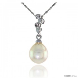 10k White Gold Bubbles & Pearl Pendant, w/ 0.02 Carat Brilliant Cut Diamonds, 13/16 in. (21mm) tall, w/ 18" Sterling Silver