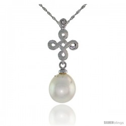 10k White Gold Infinity Cross Pearl Pendant, w/ 0.01 Carat Brilliant Cut Diamond, 1 in. (26mm) tall, w/ 18" Sterling Silver