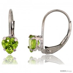 10k White Gold Natural Peridot Leverback Heart Earrings 5mm August Birthstone, 9/16 in tall