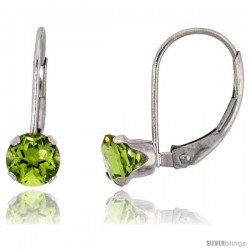 10k White Gold Natural Peridot Leverback Earrings 5mm Brilliant Cut August Birthstone, 9/16 in tall