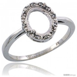 10k White Gold Semi-Mount ( 8x6 mm ) Oval Stone Ring w/ 0.007 Carat Brilliant Cut Diamonds, 7/16 in. (11mm) wide