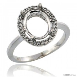 10k White Gold Semi-Mount ( 10x8 mm ) Oval Stone Ring w/ 0.067 Carat Brilliant Cut Diamonds, 17/32 in. (13.5mm) wide