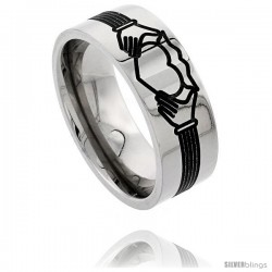 Titanium 9mm Flat Wedding Band Ring Claddagh Pattern Comfort-fit