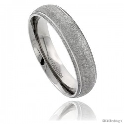 Titanium 6mm Domed Wedding Band Ring Matte Finish Grooved Polished Edges Comfort-fit