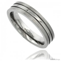 Titanium 5mm Titanium Flat Wedding Band Ring Stripe Center Comfort-fit