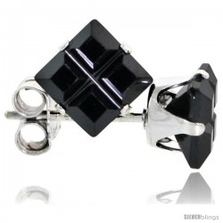 Sterling Silver Princess cut Cubic Zirconia Stud Earrings Black Color Invisible Cut 1.5 cttw