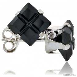 Sterling Silver Princess cut Cubic Zirconia Stud Earrings Black Color Invisible Cut 2.5 cttw