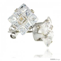 Sterling Silver Princess cut Cubic Zirconia Stud Earrings Invisible Cut 4 cttw