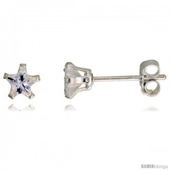 Sterling Silver Cubic Zirconia Stud Earrings 4 mm Star Shape