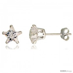 Sterling Silver Cubic Zirconia Stud Earrings 6 mm Star Shape