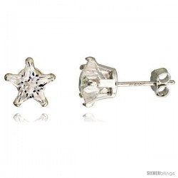 Sterling Silver Cubic Zirconia Stud Earrings 7 mm Star Shape