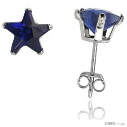 Sterling Silver Cubic Zirconia Stud Earrings 7 mm Star Shape Sapphire Blue