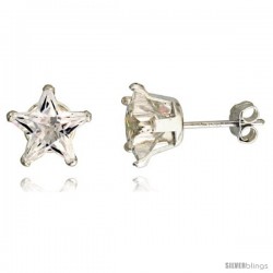Sterling Silver Cubic Zirconia Stud Earrings 8 mm Star Shape