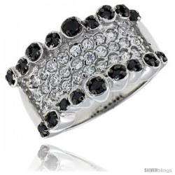 Sterling Silver Band, Rhodium Plated w/ 2mm & 3mm Black & White CZ's, 1/2" (13 mm) wide