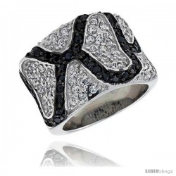 Sterling Silver Freeform Band, Rhodium Plated w/ 56 White & 40 Black CZ's, 9/16" (15 mm) wide