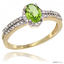 14k Yellow Gold Ladies Natural Peridot Ring oval 6x4 Stone Diamond Accent -Style Cy411178
