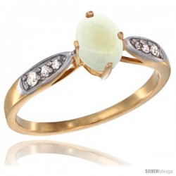 14k Gold Natural Opal Ring 7x5 Oval Shape Diamond Accent, 5/16inch wide