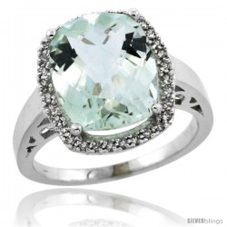 10k White Gold Diamond Green-Amethyst Ring 5.17 ct Checkerboard Cut Cushion 12x10 mm, 1/2 in wide