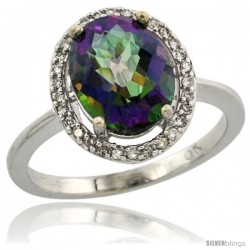 10k White Gold Diamond Mystic Topaz Ring 2.4 ct Oval Stone 10x8 mm, 1/2 in wide -Style Cw908114