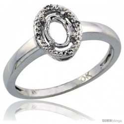 10k White Gold Semi-Mount ( 6x4 mm ) Oval Stone Ring w/ 0.013 Carat Brilliant Cut Diamonds, 3/8 in. (9.5mm) wide