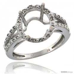 10k White Gold Semi-Mount ( 11x9 mm ) Oval Stone Ring w/ 0.105 Carat Brilliant Cut Diamonds, 1/2 in. (13mm) wide