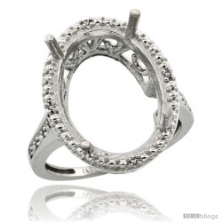 10k White Gold Semi-Mount ( 18x13 mm ) Large Oval Stone Ring w/ 0.04 Carat Brilliant Cut Diamonds, 13/16 in. (21mm) wide